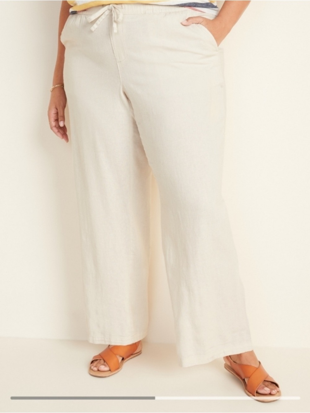 Old Navy Linen Cream Feather Draw String Wide Leg Pants- XXL